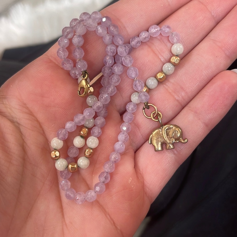 Amethyst and White Jade Elephant Wrap Bracelet